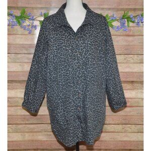 Joan Rivers Womens Plus 2X Gray Animal Cheetah Print Button Up 3/4 Sleeve Blouse